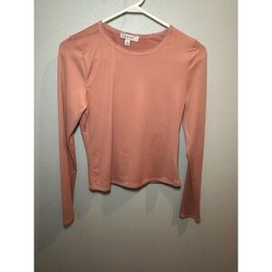 Gaze Women's Size S Long Sleeve Top Pink Pullover Shirt Round Frill Neck